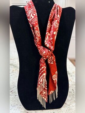 Idyllwind Red Paisley Fringe Neck Scarf Necklace